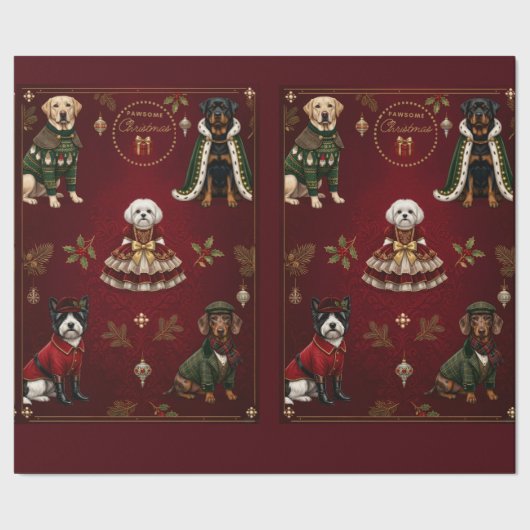 Pawsome Kerstmis Matte Cadeaupapier (Zoom)