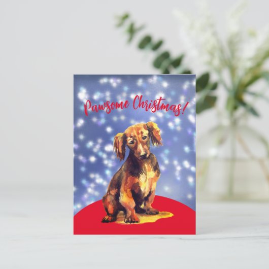 Pawsome kerstmis met een worsthond! Briefkaart (Staand voorkant)