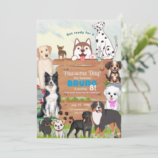 Pawsome Party Huisdier Thema Hond Uitnodiging (Staand voorkant)