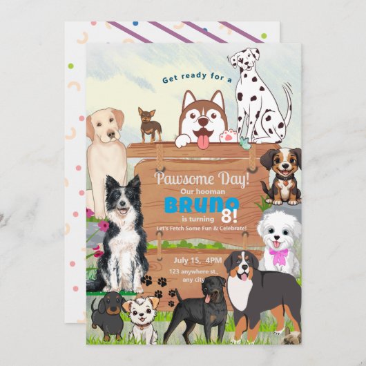 Pawsome Party Huisdier Thema Hond Uitnodiging (Voorkant / Achterkant)
