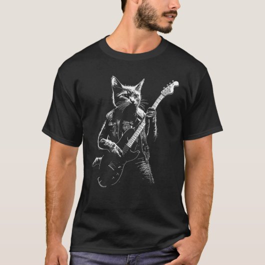 Pawsome Rhythms Cat Playing Guitar Art T-shirt (Voorkant)