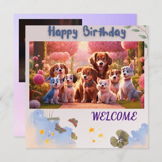 "Pawsome verjaardag viering" Kaart (Voorkant / Achterkant)