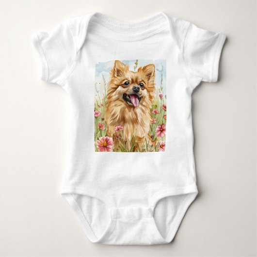Pawtected by Pomeranian Baby Bodysuit (Voorkant)