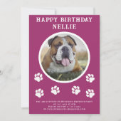 Pawties hond foto en tekst roze feest uitnodiging (Voorkant)