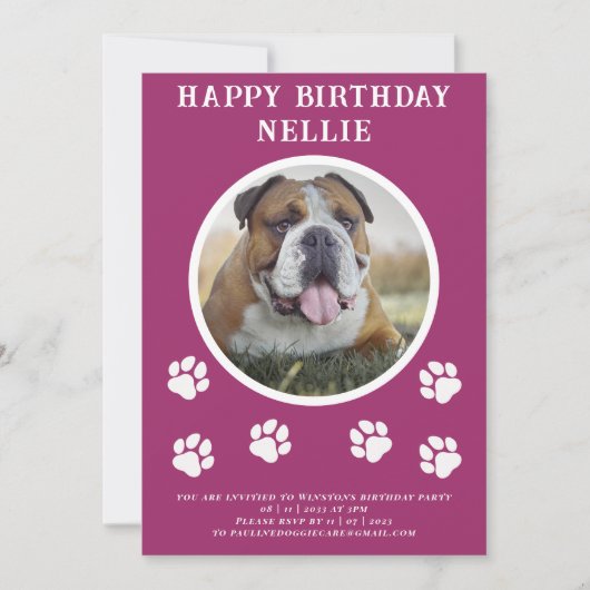 Pawties hond foto en tekst roze feest uitnodiging (Voorkant)