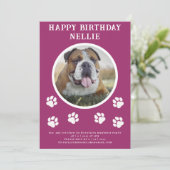 Pawties hond foto en tekst roze feest uitnodiging (Staand voorkant)