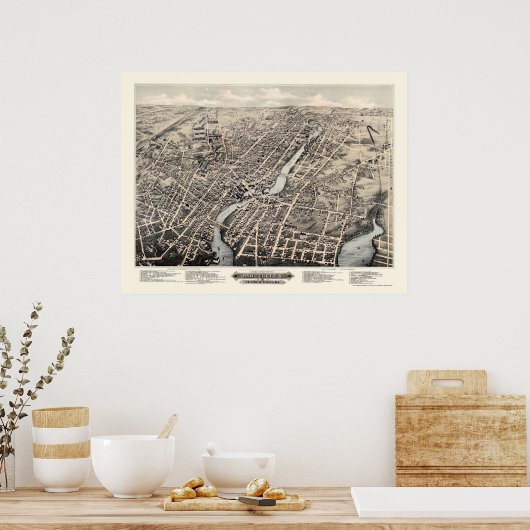 Pawtucket, RI Panorama Map - 1877 Poster (Keuken)