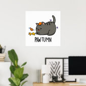 Pawtumn Funny Autumn Kitty Cat Pun Poster (Thuiskantoor)