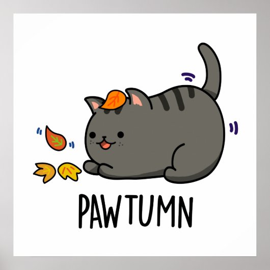 Pawtumn Funny Autumn Kitty Cat Pun Poster (Voorkant)