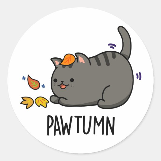 Pawtumn schattig herfst Kitty Kat Pun Ronde Sticker (Voorkant)