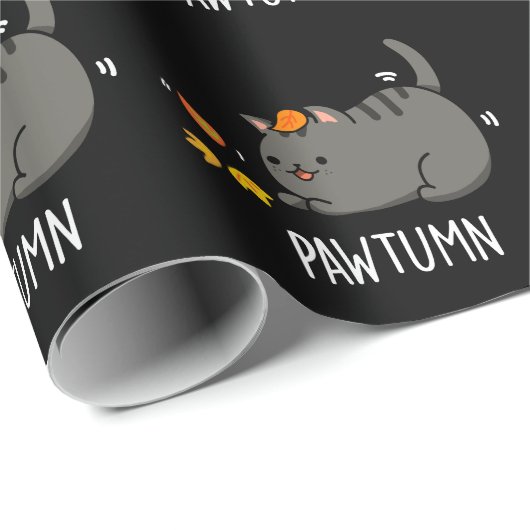 Pawtumn schattig najaar Kitty Cat Pun Dark BG Cadeaupapier (Rol Hoek)
