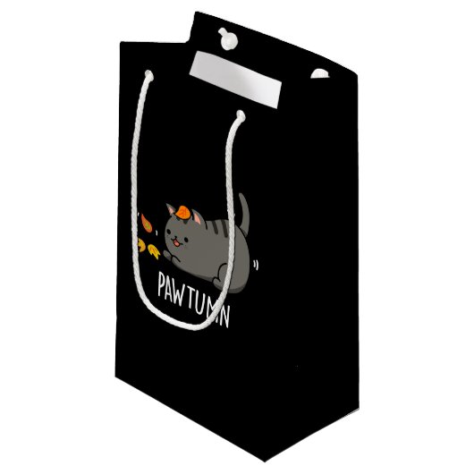 Pawtumn schattig najaar Kitty Cat Pun Dark BG Klein Cadeauzakje (Voorkant Gekanteld)