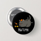 Pawtumn schattig najaar Kitty Cat Pun Dark BG Ronde Button 5,7 Cm (Voorkant /achterkant)