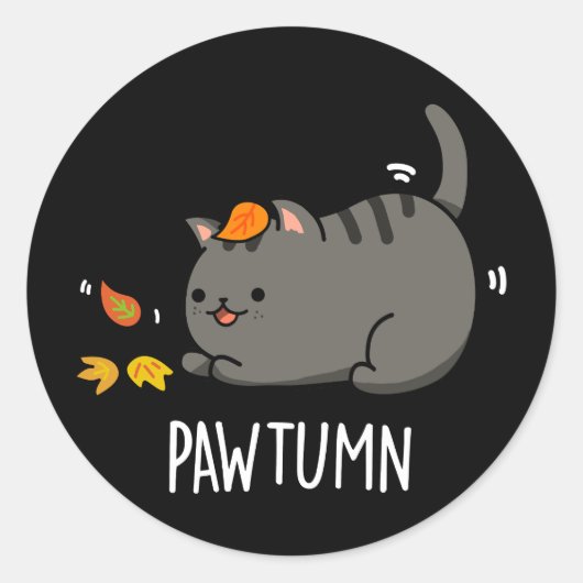 Pawtumn schattig najaar Kitty Cat Pun Dark BG Ronde Sticker (Voorkant)