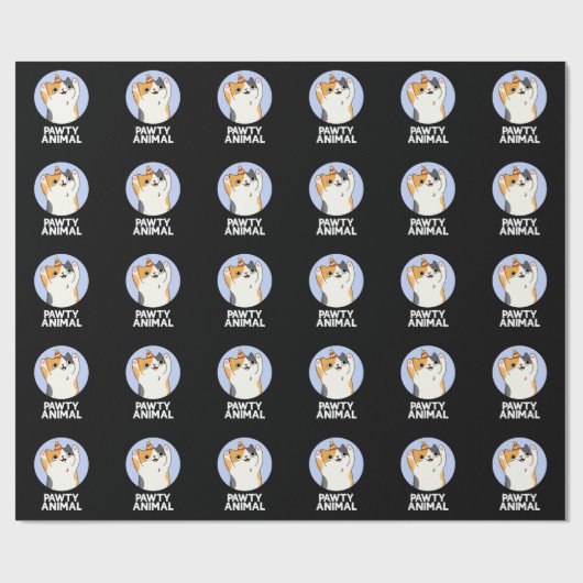 Pawty Animal Funny Party Cat Pun Dark BG Cadeaupapier (Vlak)