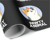 Pawty Animal Funny Party Cat Pun Dark BG Cadeaupapier (Rol Hoek)