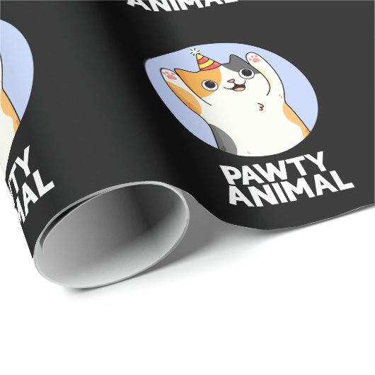 Pawty Animal Funny Party Cat Pun Dark BG Cadeaupapier (Rol Hoek)