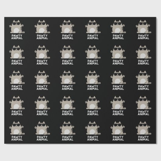 Pawty Animal Funny Party Cat Pun Dark BG Cadeaupapier (Vlak)