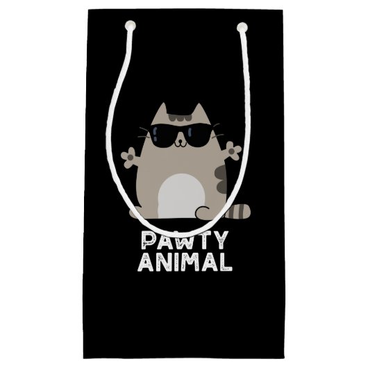 Pawty Animal Funny Party Cat Pun Dark BG Klein Cadeauzakje (Voorkant)