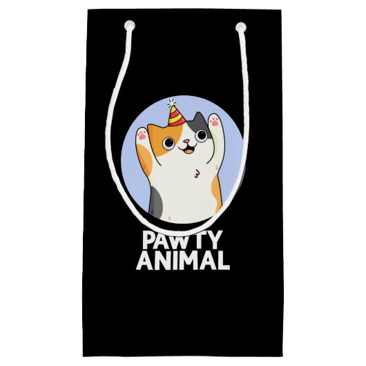 Pawty Animal Funny Party Cat Pun Dark BG Klein Cadeauzakje (Voorkant)