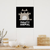 Pawty Animal Funny Party Cat Pun Dark BG Poster (Keuken)