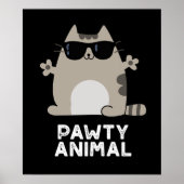 Pawty Animal Funny Party Cat Pun Dark BG Poster (Voorkant)