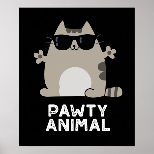 Pawty Animal Funny Party Cat Pun Dark BG Poster (Voorkant)