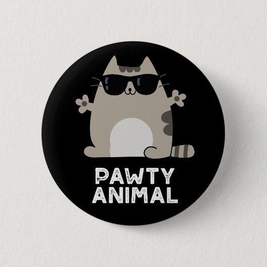 Pawty Animal Funny Party Cat Pun Dark BG Ronde Button 5,7 Cm (Voorkant)