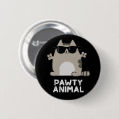 Pawty Animal Funny Party Cat Pun Dark BG Ronde Button 5,7 Cm (Voorkant /achterkant)