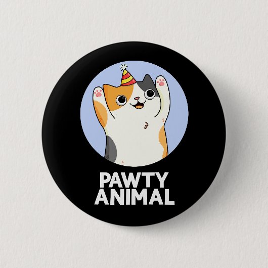 Pawty Animal Funny Party Cat Pun Dark BG Ronde Button 5,7 Cm (Voorkant)