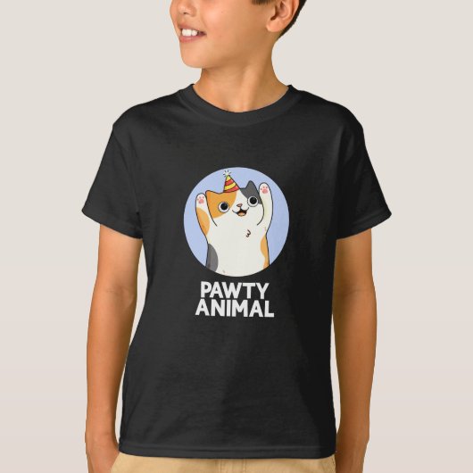 Pawty Animal Funny Party Cat Pun Dark BG T-shirt (Voorkant)