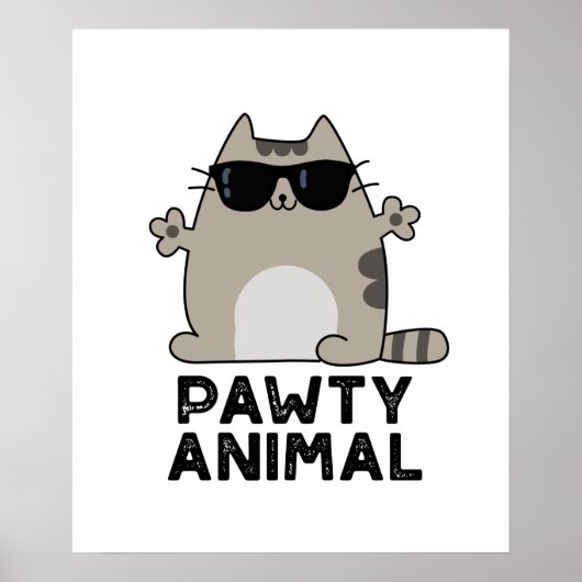 Pawty Animal Funny Party Cat Pun Poster (Voorkant)