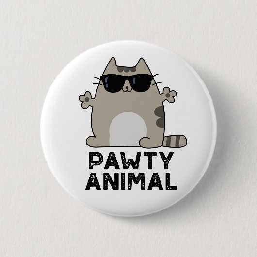 Pawty Animal Funny Party Cat Pun Ronde Button 5,7 Cm (Voorkant)