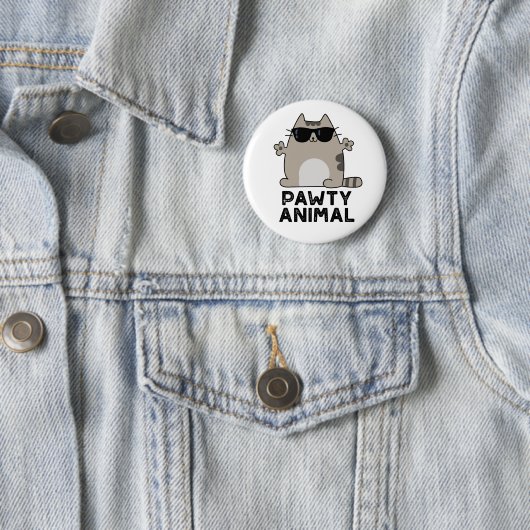 Pawty Animal Funny Party Cat Pun Ronde Button 5,7 Cm (In situ)