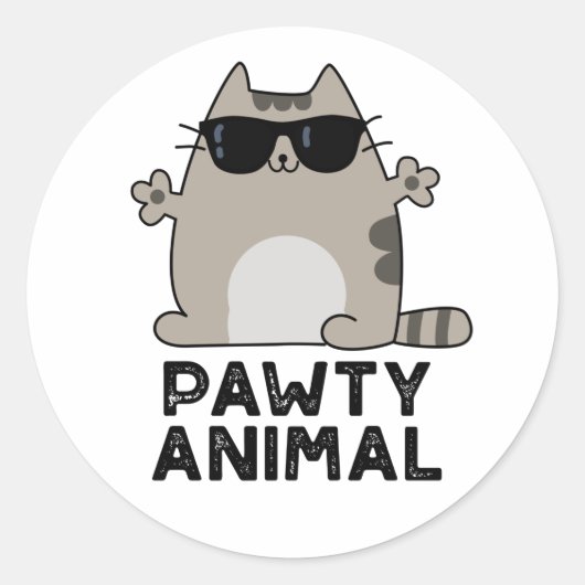 Pawty Animal Funny Party Cat Pun Ronde Sticker (Voorkant)