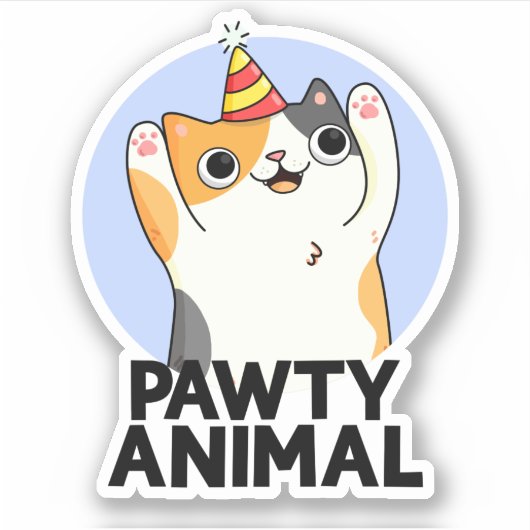 Pawty Animal Funny Party Cat Pun Sticker (Voorkant)