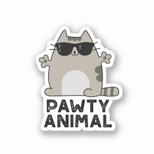 Pawty Animal Funny Party Cat Pun Sticker (Voorkant)
