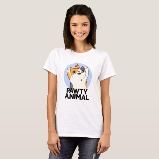 Pawty Animal Funny Party Cat Pun T-shirt (Voorkant volledig)
