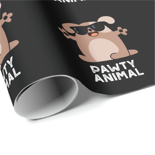 Pawty Animal Funny Party Dog Pun Dark BG Cadeaupapier (Rol Hoek)