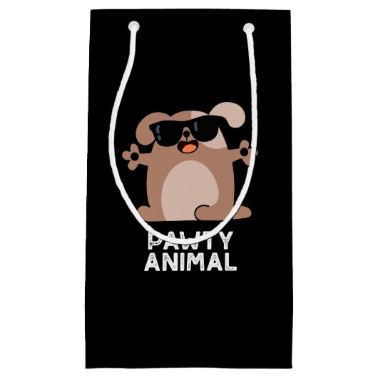 Pawty Animal Funny Party Dog Pun Dark BG Klein Cadeauzakje (Voorkant)