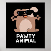 Pawty Animal Funny Party Dog Pun Dark BG Poster (Voorkant)