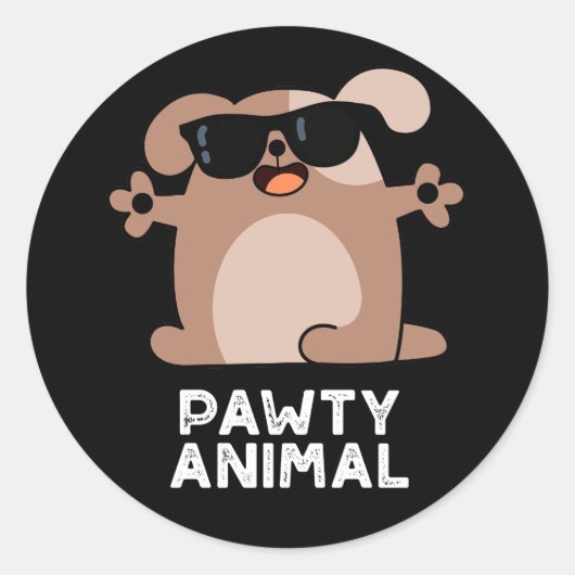 Pawty Animal Funny Party Dog Pun Dark BG Ronde Sticker (Voorkant)