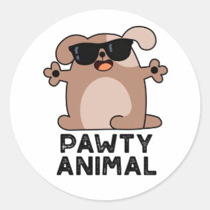 Pawty Animal Funny Party Dog Pun Ronde Sticker