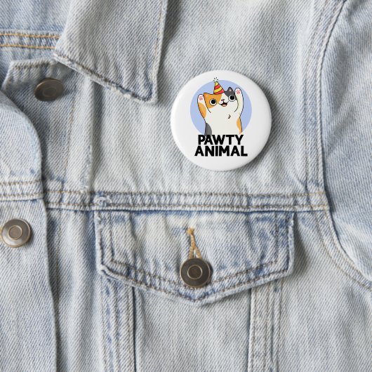 Pawty Animal Funny Party Pet Cat Pun Ronde Button 5,7 Cm (In situ)