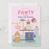 Pawty Birthday Cat Kitten Paw Girls Fun Kaart (Voorkant)