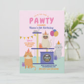 Pawty Birthday Cat Kitten Paw Girls Fun Kaart (Staand voorkant)