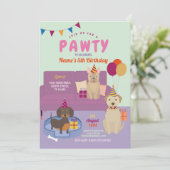 Pawty Birthday Dogs Party Puppy Fun Paars Kaart (Staand voorkant)