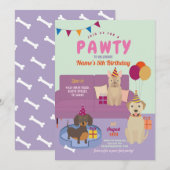 Pawty Birthday Dogs Party Puppy Fun Paars Kaart (Voorkant / Achterkant)