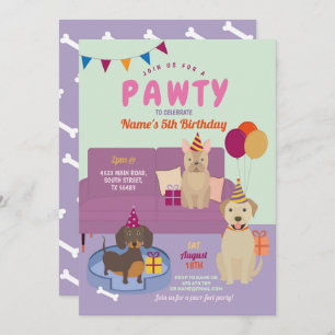 Pawty Birthday Dogs Party Puppy Fun Paars Kaart