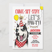 Pawty Birthday Invitation Dog Puppy Husky Kaart (Voorkant)